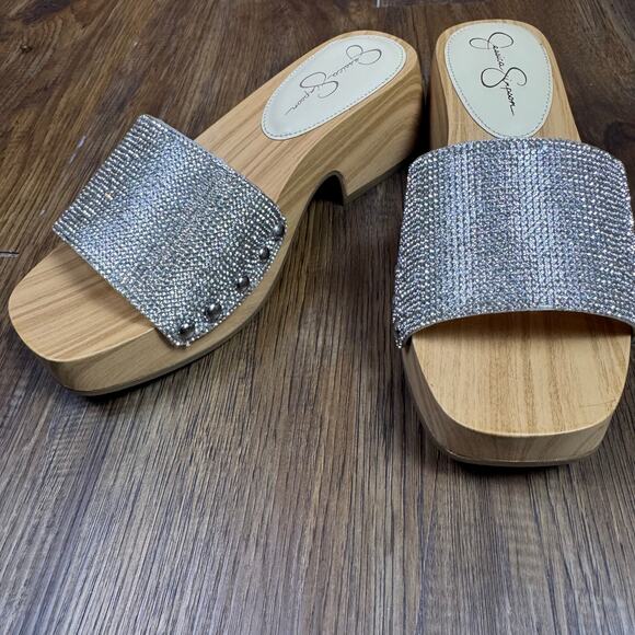 Jessica Simpson Rexile Size 6 Silver Shimmer Studded Platform Sandals - Picture 4 of 14